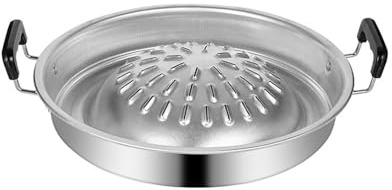 Thai Korean BBQ Grill Pan,Korean Bbq Metal Grilling Tray,Stainless Steel Barbecue Grill Topper Camping BBQ Pan Grill Topper Pan Vegetable Pork Beef Meat Tray Pan