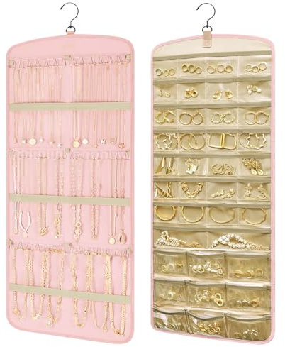 Aucuu Organizer per Gioielli da Appendere, Hanging Jewelry Organizer per Armadio, Storage Doppia Faccia per Gioielli, Porta Orecchini da Parete con 39 Tasche e 3 ganci a Forma di Onda