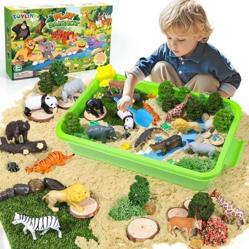 Toylink Play Sand for Kids Animal Sand Toys with Sandbox Magic Sand Animal Figures Sand Molds Sensory Toys Gifts for Kids Boys Girls 3 4 5 6 7 8 on Birthday
