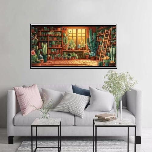 Peinture Numero Adulte étagères de livres 30x60cm Grande Peinture par Numéros Cactus, DIY Facile Enfant Débutants Kits de Peinture au Numéro Loisirs créatifs adultes, Decor Maison Cadeau Femme A-818