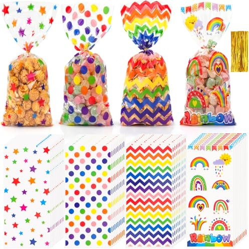 Coicok 100 Pezzi Sacchetti Compleanno Bambini, Sacchetti Trasparenti per Caramelle Biscotto, Sacchetto Regalo Bustine Cellophane per Caramelle Regali di Compleanno, Regali fai da te, Feste, Natale