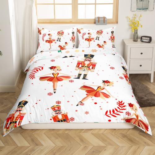 Loussiesd Christmas Nutcracker Bedding Set Super King Size,Scandinavian Christmas Duvet Cover Set,Kids Boys Girls Bedroom Room Decor,Merry Christmas Comforter Cover,Xmas Christmas Quilt Cover