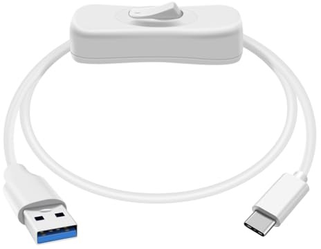 HuaLiSiJi USB A USB C 3.0 Kabel mit Schalter Typ C Kabel Datenkabel und Ladekabel für Ventilator, Kamera, Handy Typ C (Weiß, 1 m)
