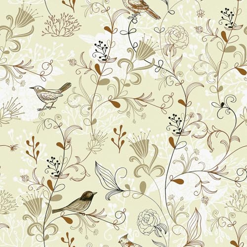 Skyblur Tapete Vintage Beige Dschungel Tapete Blumen Vogel Tapeten Wohnzimmer Muster Vinyl Selbstklebend Wand 260cm X 44.5cm Schlafzimmer Tapeten Ideen Klebefolie Badezimmer Blumentapete Vintage
