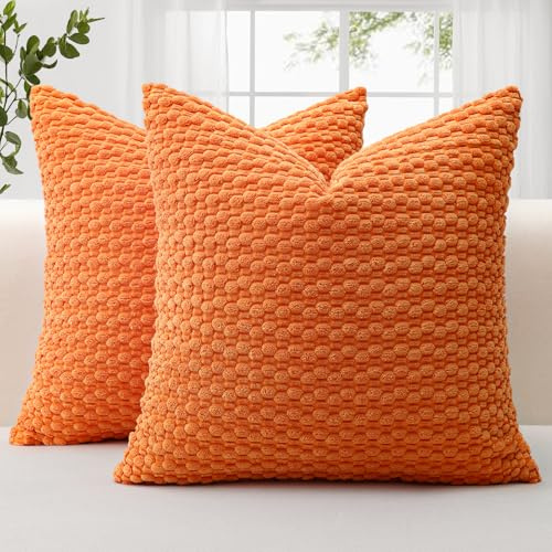 JOTOM 2er Set Cord Kissenbezüge, 3D Bubble Texture Boho Zierkissenbezug Dekorative Sofakissen Dekokissen Kordsamt Kissenbezug Deko Kissenhülle für Couch Sofa Wohnzimmer (60x60cm, Orange)