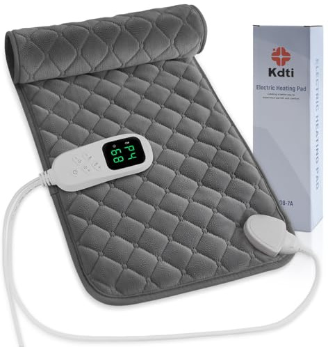 Kdti Heating Pad for Back, Rapid Deep Heat Electric Heat Pad with with Automatic Shut-Off for Neck Shoulder Abdomen, Machine Washable (Grey, 12x24)