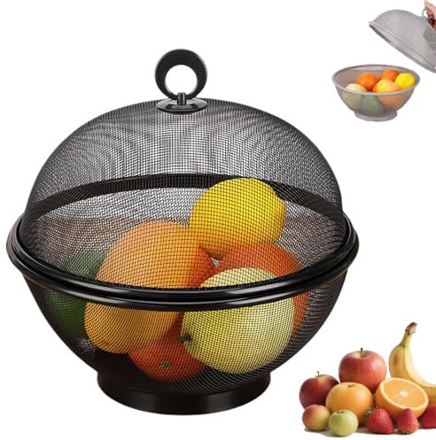 Fruit Fly Proof Bowl with Lid, Mesh Fruit Basket with Lid, Large Capacity Mesh Fruit Basket (Black)