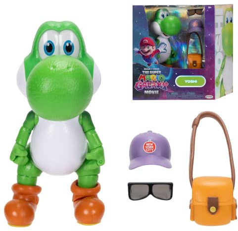 Film Super Mario Galaxy – Série de Figurines 12cm – Figurine Yoshi avec Accessoires Chapeau, Lunettes de Soleil et Sacoche