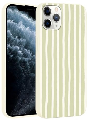 Yirlbey Gestreift Handyhülle für iPhone 11 Pro Hülle 5,8, Aesthetic Grün Weiß Striped Stripes Muster Motiv Design für Mädchen Schutzhülle Weiche Bunt Off-White Silikon TPU Dünn Bumper Case, Streifen