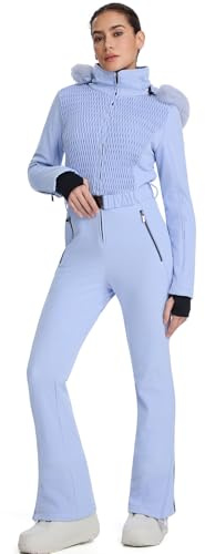 HOTIAN Damen Einteiler Skianzüge Skioverall Wasserdicht Winddicht Damen Schneeanzug Winter Warme Jumpsuit Snowboard Skisuit Mit Kapuze