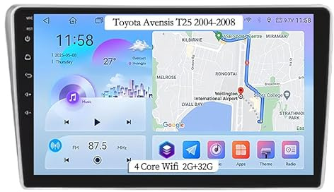 Android 15 Double DIN Pantalla Táctil Radio 9 Coche para Toyota Avensis T25 2004-2008, con Android Auto/WiFi/GPS/RDS/FM/Bluetooth/USB,4 Core WiFi 2G+32G