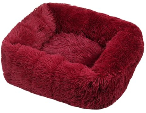 Mateju Hundebett Rechteckig Flauschig, Plüsch Haustierbett Katzenbett Flauschig Weiche Warme Hundekissen mit rutschfest Unterseite Katzenkissen für Mittelgroße Kleine (Rot,75x65cm)