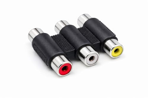 Harrista 3 Way AV RCA Joiner, Female to Female, Audio Video Coupler Extension Adapter Connector, Red,Yellow,White