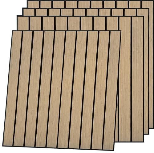 Akustikpaneele Holz 50x50 cm 4 Stück, 3D Holzoptik Wandpaneele | Schallabsorbierende Wandverkleidung mit Holzfurnier & Filz – Modernes Design für Innenräume, Vertikale Linien