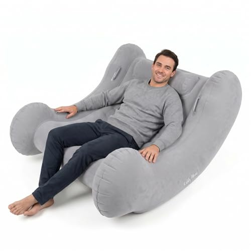 KiddyMoon Gartenstuhl Rocker Sessel Aufblasbarer Für Drinnen Und Draußen Wippe Mit Pumpe, Grau,L