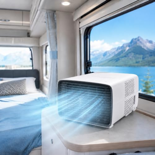Condizionatore Portatile da Campeggio 2700 BTU, Mini Climatizzatore con Vero Compressore 280W, Basso Consumo Energetico, Ultra Silenzioso 45dB, Deumidificatore e Telecomando per Tenda e Camper