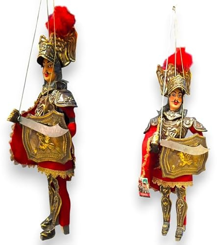 SICILIA BEDDA CAPACI Paladini Pupi Siciliani 100% Artigianali in Legno e Ottone cesellato, Varie opzioni Personaggio e Misura (1Unità) Serie Lux - Orlando, h 25 x 10 cm ca.