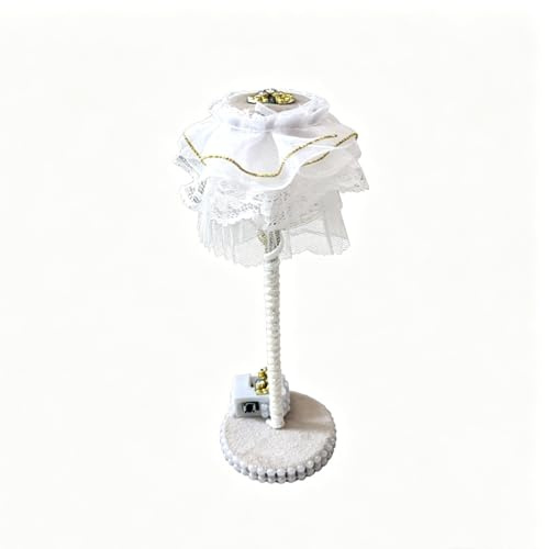 FewNvWa Puppenhaus Stehlampe Miniatur Lampe Bodenleuchte Dekolampe mit Filigranem Schirm Goldfarbener Kante Und Rundem Fuß für Regal Deko Wohnzimmer Puppenstube Maßstab1 12