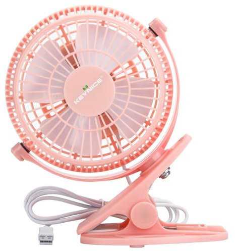 KEYNICE Mini USB Fan, Small USB Clip and Desktop Office Fans 4 Inch 2 Speed Portable Cooling Fans Electrical Fan Powered by PC/Power Bank and Quiet for Office Home Car-Pink