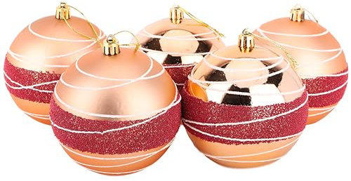 Christmas Concepts® Pack of 5-100mm (4) Large Baubles - Shiny, Matte & Bead Design - Christmas Decorations (Rose Gold & Red)