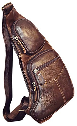 Bolsos de cuero para hombres y mujeres para viajes al aire libre con espalda inclinada, mochilas de campamento de senderismo, bolsos de hombro, bolsos de pecho de ocio, Café