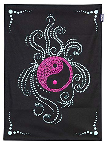 PSYWORK Schwarzlicht Stoffposter Neon | Crystal Ying Yang | 0,5 x 0,7m | UV-aktiv | fluoreszierend | Wandbehang Stoffbanner Poster Wandbild Kunstdruck Dekobild Dekoration Wandteppich