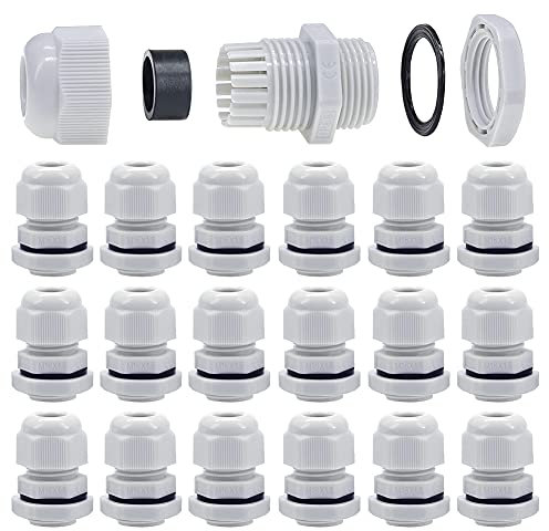 Paor 40 Pack Cable Glands M10-M25 10mm-25mm Stuffing Compression Waterpoof Glands with Locknut and Washer (M16 20pcs)