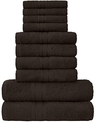 GC GAVENO CAVAILIA Towels Family Bale Set - 10 Piece 100% Egyptian Cotton, 4x Face 4x Hand 2x Bath Towel, Premium Quality Highly Water Absorbent Bathroom Accessories, Machine Washable, Chocolate