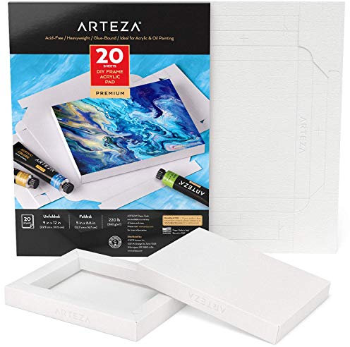 Arteza DIY-Rahmen, Acrylmalblock, 12.7 x 16.7 cm, 20 Blatt, schweres Acrylpapier, 360 g/m², säurefrei, Art Block für Malerei und Kunst mit Mischtechniken