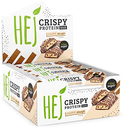 HEJ Crispy Proteinriegel Snack – Low Sugar Eiweißriegel | 14g Protein & 167 kcal pro Riegel | Vegetarisch & ohne Palmöl – 12x45g Cookie Dough