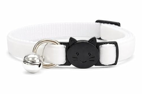 Velvet Cat Collars with Bell | Quick Safety Release Breakaway Buckle | Handmade in the UK | Available in Cat & Kitten Size | White Velvet