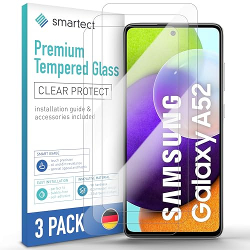 smartect Schutzglas 3 Stück für Samsung Galaxy A52 4G / A52 5G / A52s 5G | HD Panzerfolie Anti-Kratzer, Displayschutz 0.3 mm Ultra-klar, 9H Härte, Stoßfest, Blasenfrei