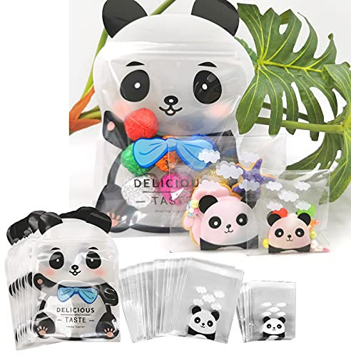 pandaonly 300 Stk Tüten Selbstklebend Kekstüten Selbstklebend, Panda Tüten Plätzchen + 8 Stk Panda Frischhaltebeutel, 2 Größe Cellophantüten für Plätzchen Cookie Keks Süßigkeiten