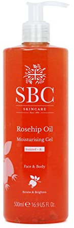 SBC Skincare Rosehip Oil Moisturising Gel - 500ml | Face And Body Moisturiser | Anti-Ageing Face Serum With Rosehip Oil | Vegan Friendly Moisturiser With Vitamin C And Vitamin E