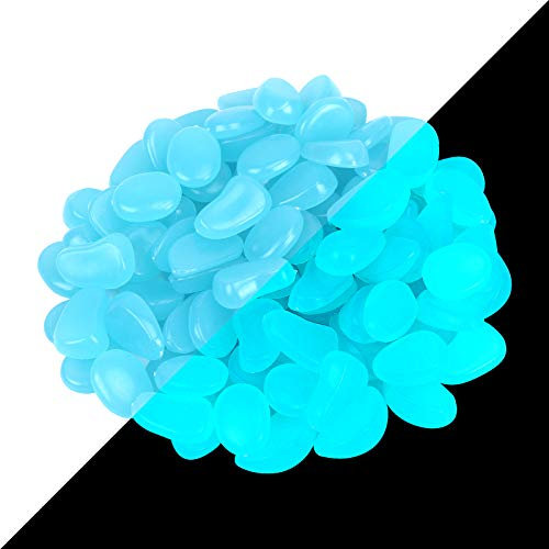 ZoomSky 200 Stücke Blau Leuchtsteine, Leuchtende Kieselsteine Fluoreszierende Steine für Aquarium Garten Kindergeburtstag Dekoration (200Stk Leuchtsteine Blau)