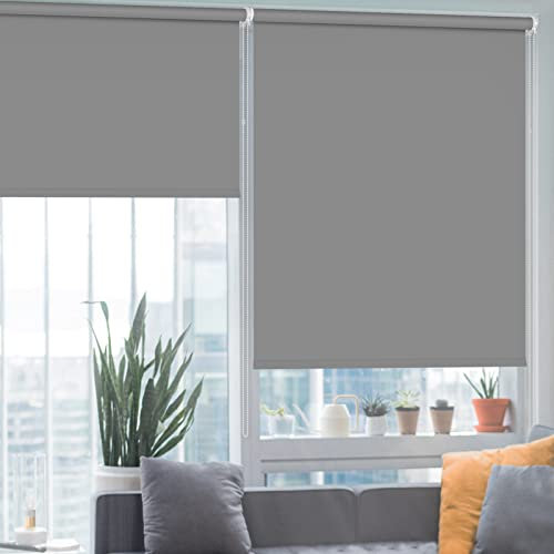 HIDODO Thermal Roller Window Blinds, Blackout Roller Blinds for Windows, Waterproof Fabric Blinds UV Protection Fit Bedroom, Living Room, Bathroom, Kitchen and Doors, 56 x 183 cm, Grey