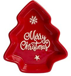 H&H Natale Set 6 Piatti Albero, Ceramica, 15cm