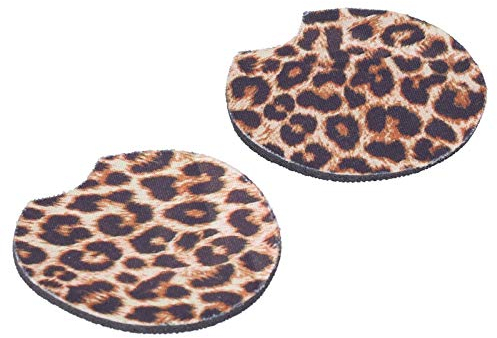 2PCS Car Coasters for Drinks Absorbent, Leopard Car Coasters Neoprene Cup Coaster Car Cup Holder Insert Coasters Rubber Car Cup Pad Mat Universal Vehicle Interior Accessories for Women Girls