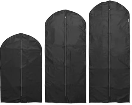 Brabantia - Clothes Cover M, L, XL - Protective Clothes Bag - Wardrobe Storage - Clothes Rack Organiser - Transparent Hanging Bag - Suitable for Coats & Dresses - Set of 3 Sizes - Black