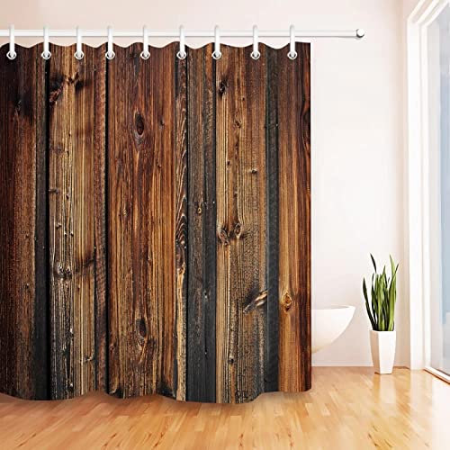 Rideaux de Douche à Motif de Porte en Bois de Grange Rustique, Rideaux de Bain imperméables en Planche de Bois Vintage pour Bain de Salle de Bain avec Crochets 89x183cm/BxH