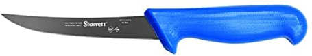 Starrett Professional Stainless Steel Kitchen Boning Knife - Narrow Curved Profile - 5-inch (125mm) - Blue Handle