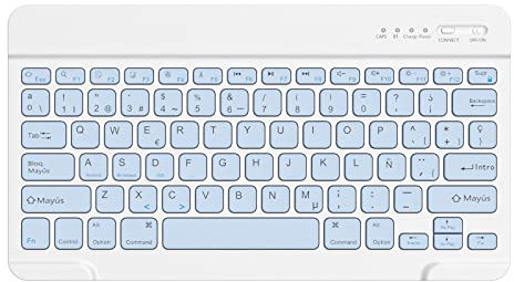 HZD Teclado Bluetooth Español,Light Teclado Inalámbrico Portátil para iPhone de iOS,iPad,Samsung,Lenovo,Huawei,Android,Windows,Compatible con Todos los Dispositivos con Bluetooth