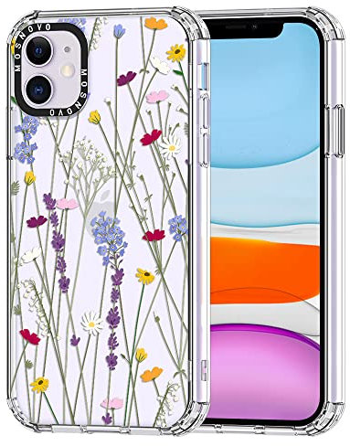 MOSNOVO für iPhone 11 Hülle – Durchsichtige, schlanke, stoßfeste TPU+PC-Handyhülle, [6,6 Fuß Fallschutz/Anti-Abziehen] - Blumengarten