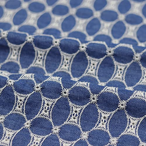 Jeansstoff Leichter Jeansstoff 100% Baumwollstoff Gewaschenes Material Sommer Dünner Stoff Mit Stickmuster DIY-Nähstoff Für Kleidungsstücke Und Wohnkultur(Color:Blue 2)
