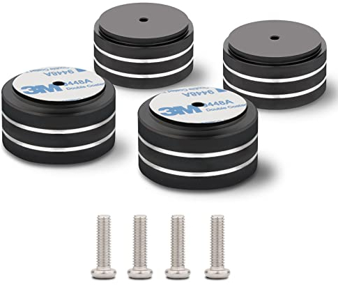 Speaker Shock Absorber Feet YuanYong 40 x 20 mm - Pies aislantes para altavoces con adhesivos 3M, anillos de goma antideslizantes para audio, altavoces, subwoofer, cine en casa, 4 unidades (negro)