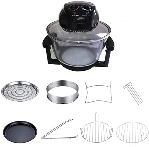 Turbo Convection Oven, Oil-Free Power Air Fryer Oven Countertop Toaster Oven, Electric Oil-Less Air Fryer Wave Oven Halogen Oven, 7Qt Black, Glass Happy Life