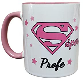 MI SORPRESA Taza con Frase Super PROFE Regalo Profesor Profesora (Taza, Rosa)