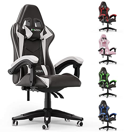 bigzzia Sedia Gaming, Sedia Girevole ergonomica, PU Poltrona Racing (White)