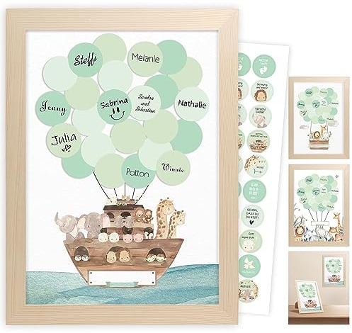 Gästebuch Babyparty, Schwangerschaft Geschenk für Mutter, Geschenk Geburt Personalisierte,Kinderzimmer Deko Mädchen Junge,Baby Erstausstattung Neugeborene,Geburtstag Kinder,mit Bilderrahmen,Arche Noah