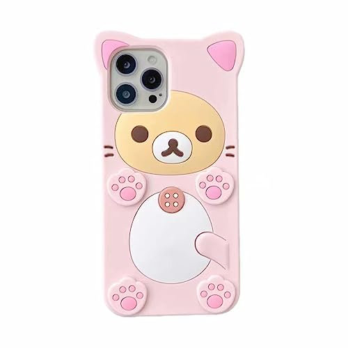 IAIYOXI 3D Cute Cartoon Bear Phone Case for iPhone XR - Fashionable and Stylish - Funny Pink Bear Design - Soft TPU Protective Case - Kawaii Silicone Cover for Women, Girls, and Kids